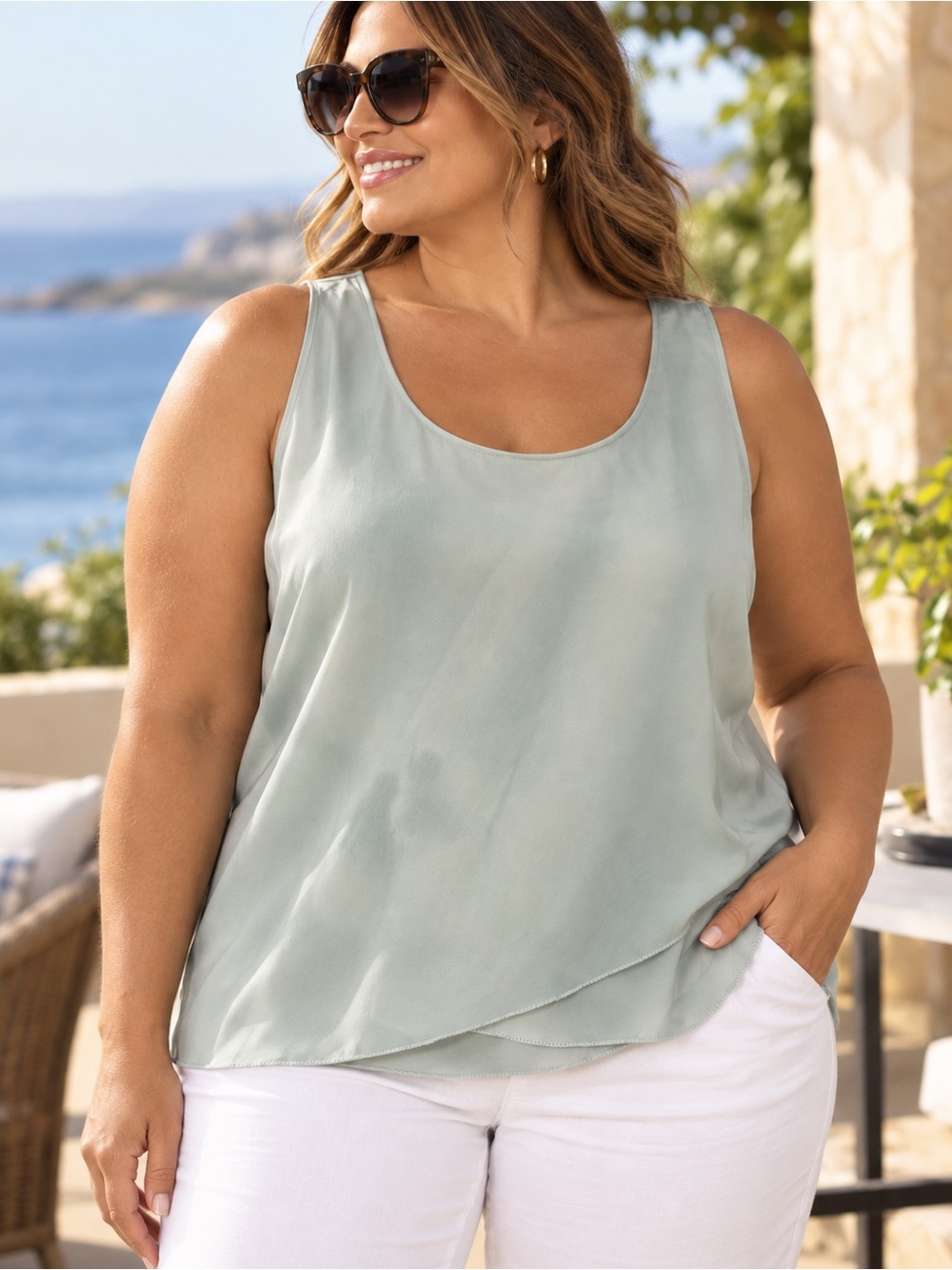 110. Calvin Klein Sleeveless Scoop Neck Tank Top in Light Sage Green